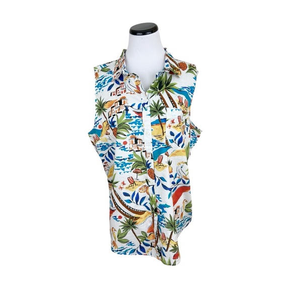St. John's Bay Tops - St Johns Bay Pineapple Tropical Sleeveless Button Front Classic Shirt Size XXL
